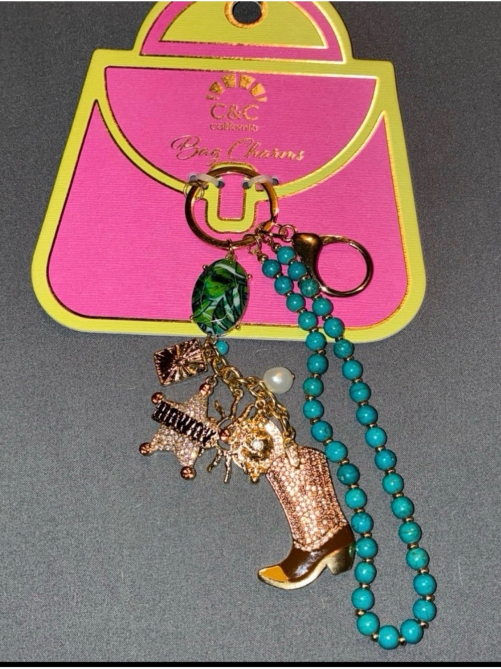 C&C California Teal Beaded Western Boot & Charm Keychain